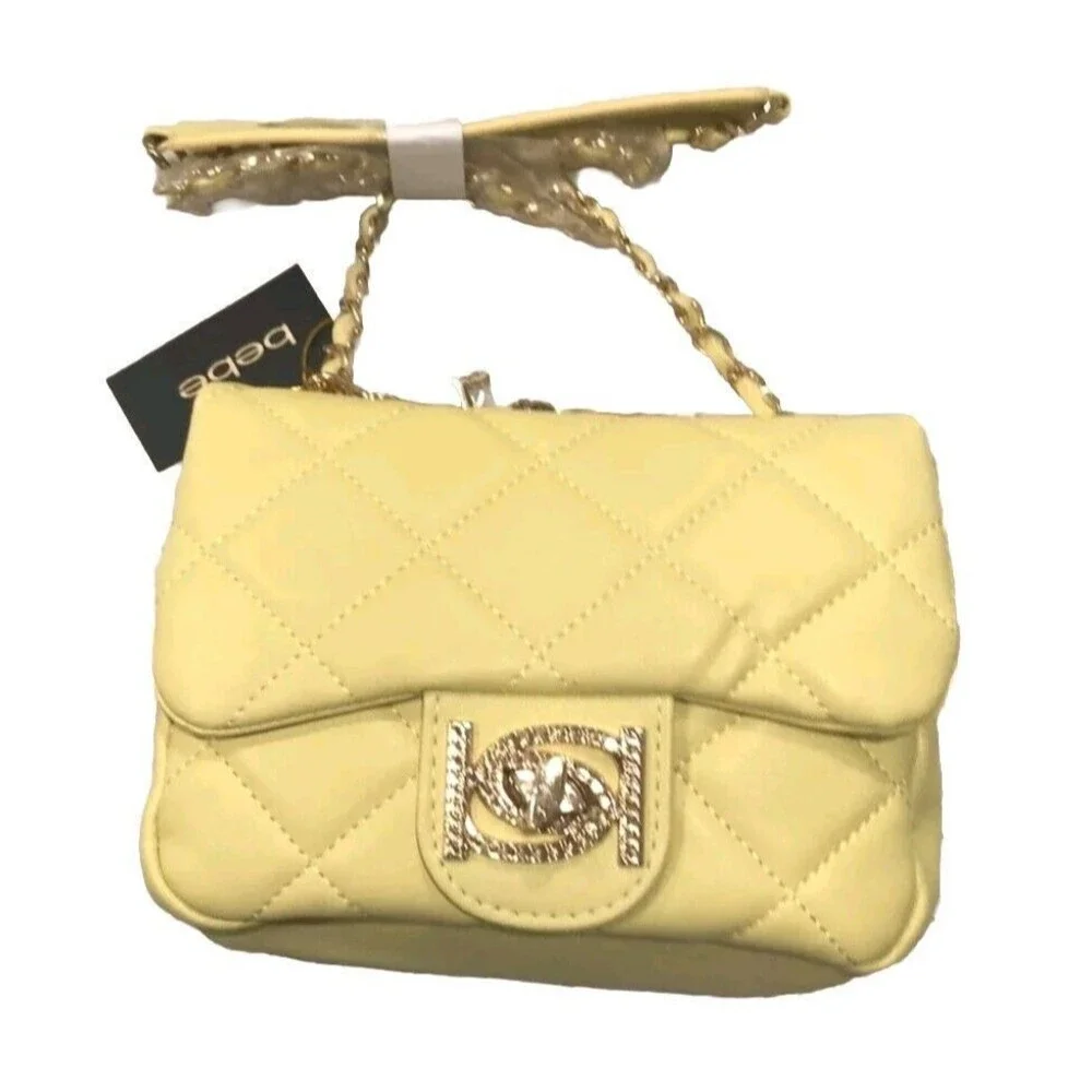 Bebe Wyatt Shoulder Chain Strap Purse. Lemon With Gold-Toned Hardware NEW - Picture 2 of 3